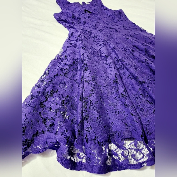 danny and nicoles Fit & Flare Dress Sleeveless Lace Overlay Blue Size 6 - Picture 3 of 9